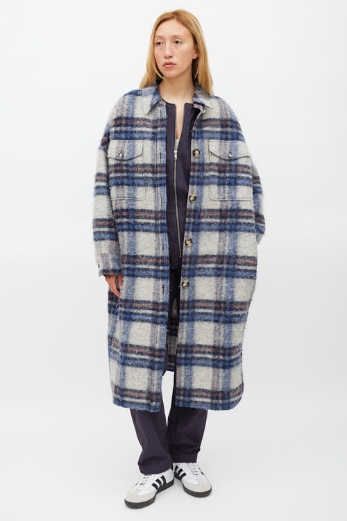 Isabel Marant Étoile Grey 
Blue Wool Gabrion Plaid Coat