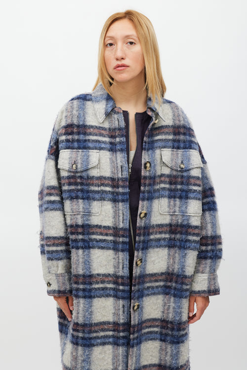 Isabel Marant Étoile Grey 
Blue Wool Gabrion Plaid Coat