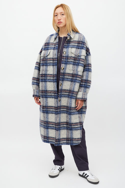 Isabel Marant Étoile Grey 
Blue Wool Gabrion Plaid Coat