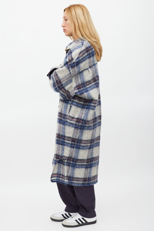 Isabel Marant Étoile Grey 
Blue Wool Gabrion Plaid Coat