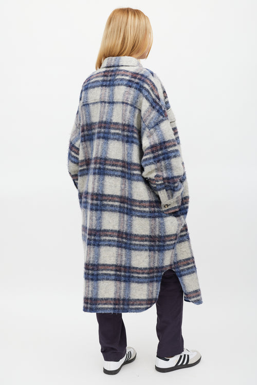 Isabel Marant Étoile Grey 
Blue Wool Gabrion Plaid Coat