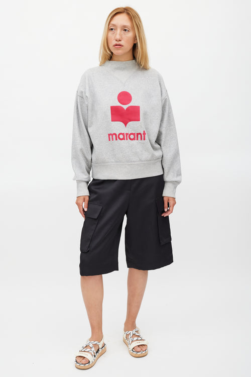 Isabel Marant Étoile Grey 
Fuchsia Logo Moby Sweater