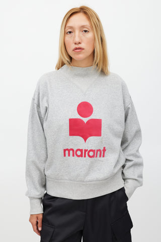 Isabel Marant Étoile Grey 
Fuchsia Logo Moby Sweater