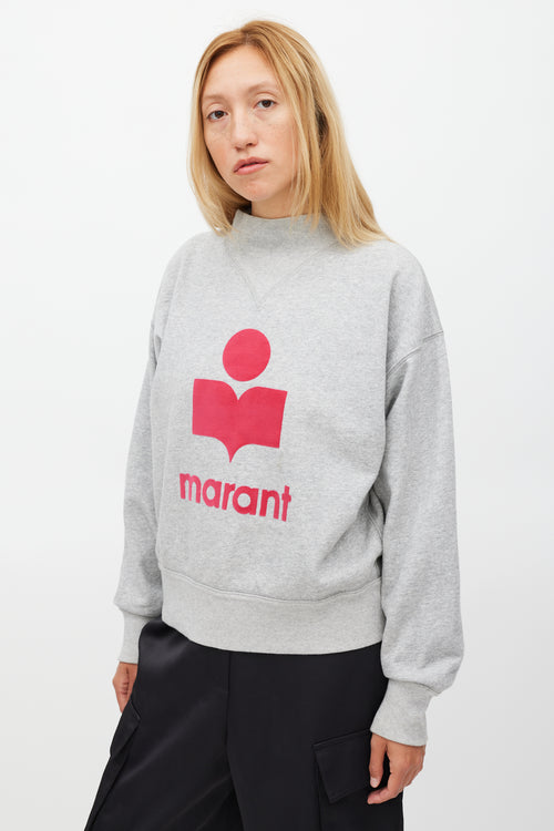 Isabel Marant Étoile Grey 
Fuchsia Logo Moby Sweater