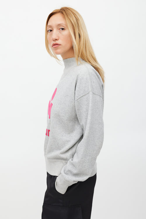 Isabel Marant Étoile Grey 
Fuchsia Logo Moby Sweater