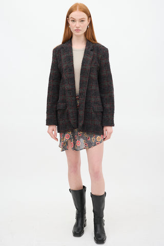 Isabel Marant Étoile Dark Grey 
Red Wool Plaid Korix Blazer