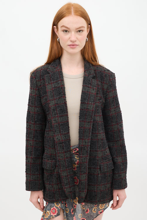 Isabel Marant Étoile Dark Grey 
Red Wool Plaid Korix Blazer