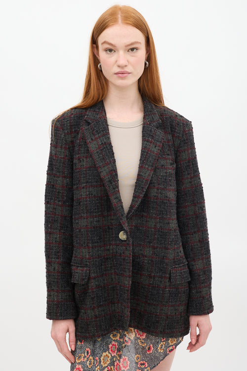 Isabel Marant Étoile Dark Grey 
Red Wool Plaid Korix Blazer