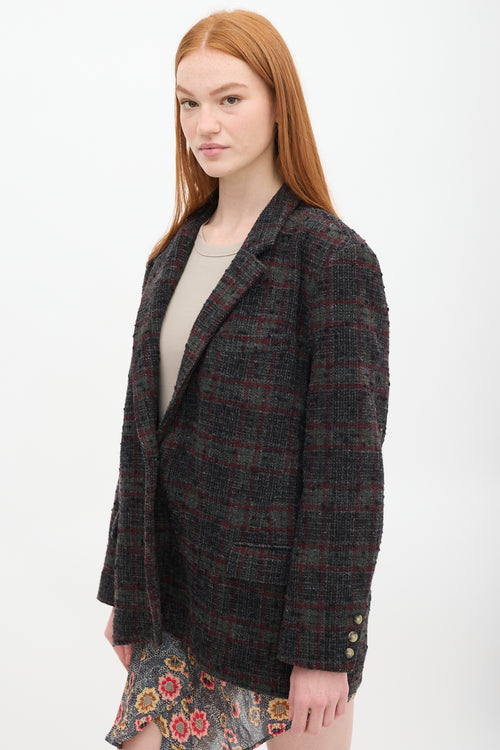 Isabel Marant Étoile Dark Grey 
Red Wool Plaid Korix Blazer