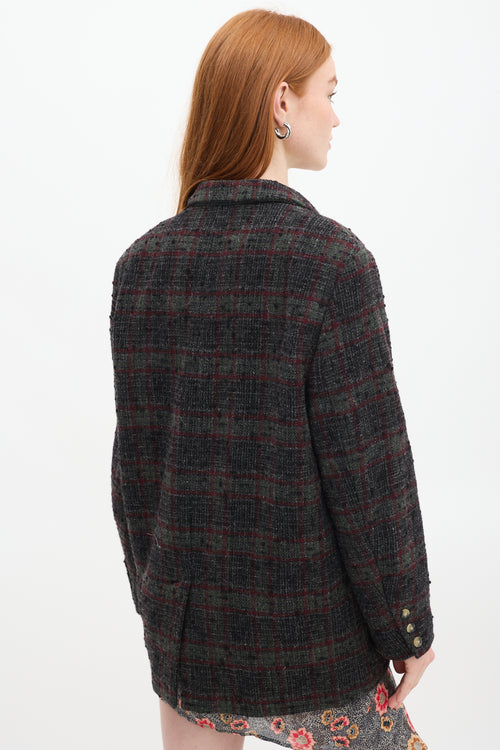 Isabel Marant Étoile Dark Grey 
Red Wool Plaid Korix Blazer