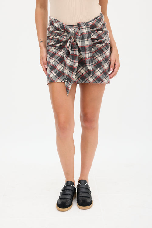 Isabel Marant Étoile Grey 
Red Wool Gathered Plaid Skirt