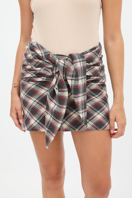 Isabel Marant Étoile Grey 
Red Wool Gathered Plaid Skirt