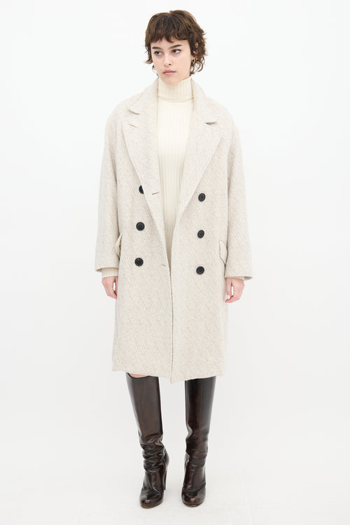 Isabel Marant Étoile Grey 
White Wool Herringbone Long Coat