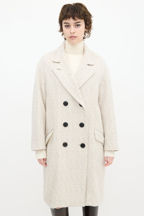 Isabel Marant Étoile Grey 
White Wool Herringbone Long Coat