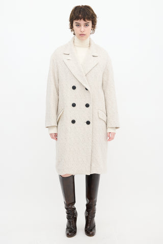 Isabel Marant Étoile Grey 
White Wool Herringbone Long Coat