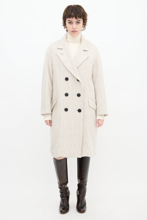 Isabel Marant Étoile Grey 
White Wool Herringbone Long Coat