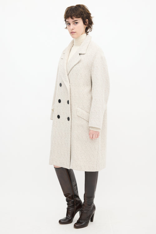 Isabel Marant Étoile Grey 
White Wool Herringbone Long Coat