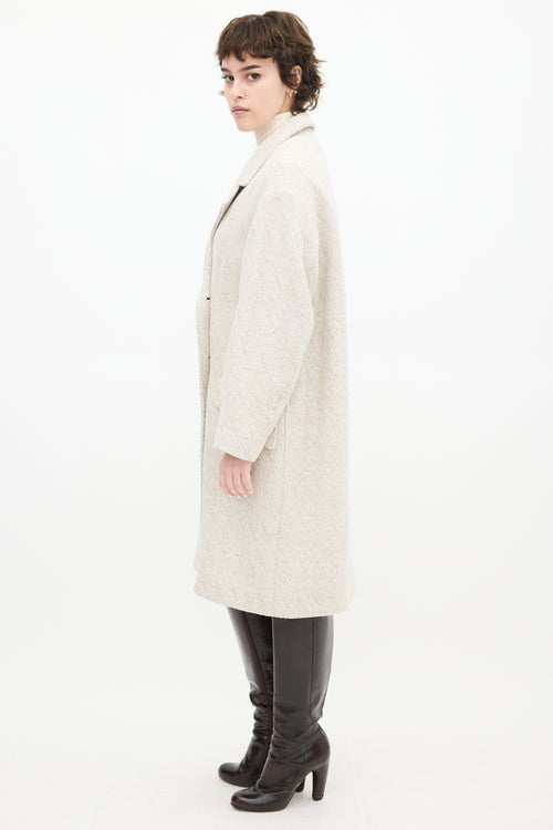 Isabel Marant Étoile Grey 
White Wool Herringbone Long Coat