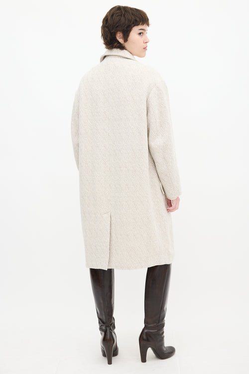 Isabel Marant Étoile Grey 
White Wool Herringbone Long Coat