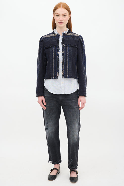 Isabel Marant Étoile Navy 
Beige Jizaya Boxy Tweed Jacket