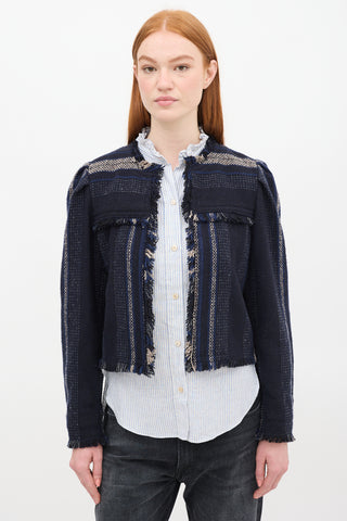 Isabel Marant Étoile Navy 
Beige Jizaya Boxy Tweed Jacket