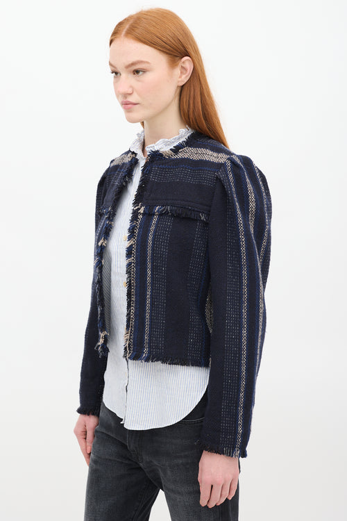 Isabel Marant Étoile Navy 
Beige Jizaya Boxy Tweed Jacket