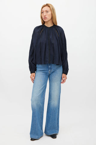 Isabel Marant Étoile Navy Eyelet Lace Janelle Blouse