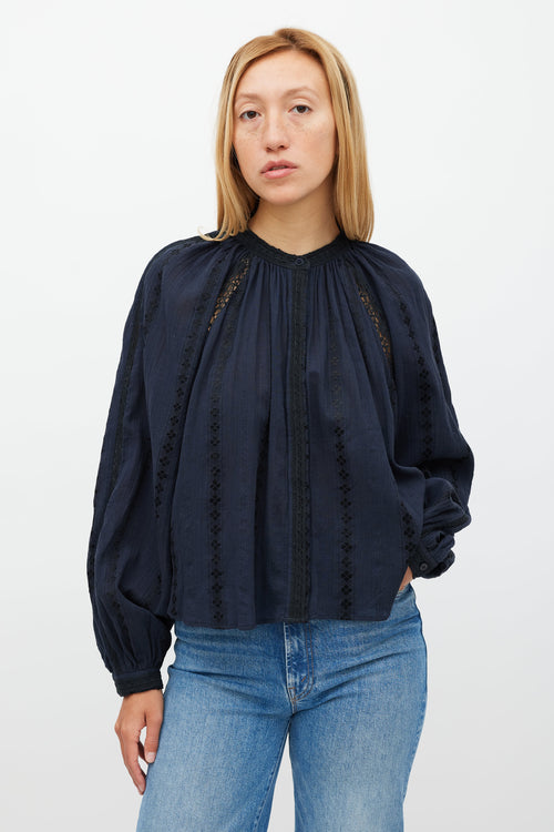 Isabel Marant Étoile Navy Eyelet Lace Janelle Blouse