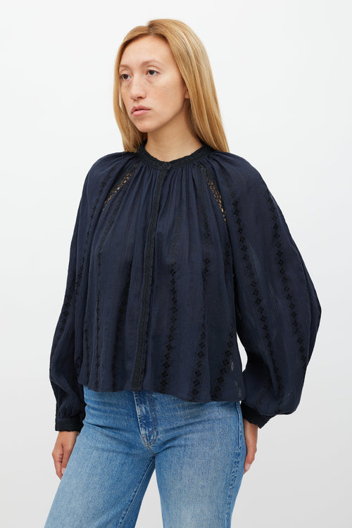 Isabel Marant Étoile Navy Eyelet Lace Janelle Blouse