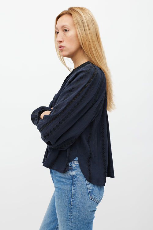 Isabel Marant Étoile Navy Eyelet Lace Janelle Blouse