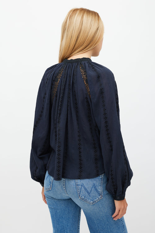 Isabel Marant Étoile Navy Eyelet Lace Janelle Blouse