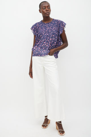 Isabel Marant Étoile Navy 
Multicolour Floral Pleated Top