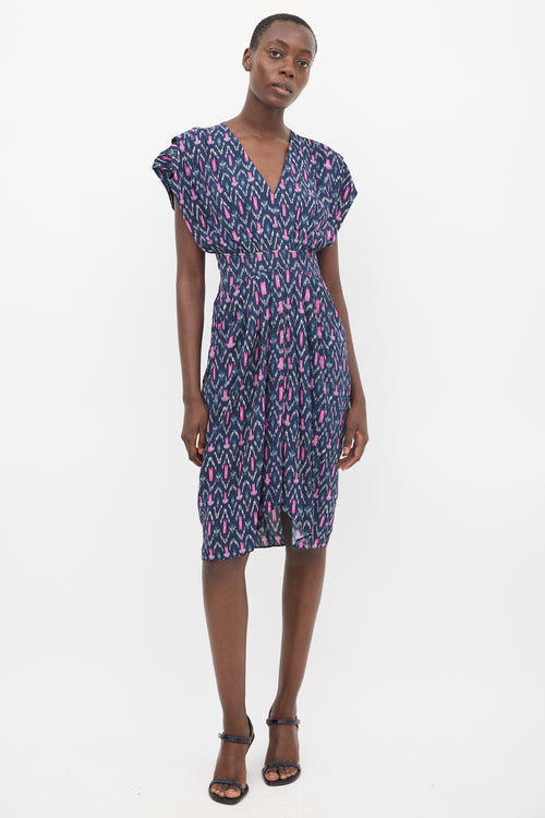 Isabel Marant Étoile Navy 
Pink Almeya Printed V-Neck  Dress