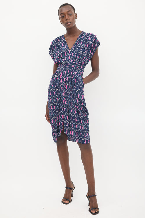 Isabel Marant Étoile Navy 
Pink Almeya Printed V-Neck  Dress