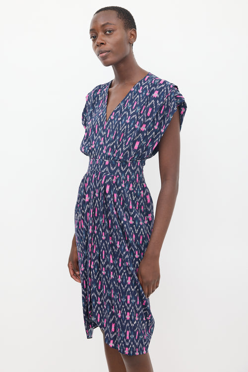 Isabel Marant Étoile Navy 
Pink Almeya Printed V-Neck  Dress