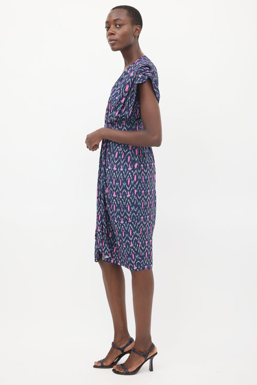 Isabel Marant Étoile Navy 
Pink Almeya Printed V-Neck  Dress