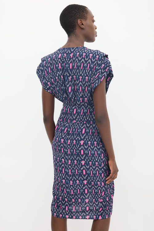 Isabel Marant Étoile Navy 
Pink Almeya Printed V-Neck  Dress