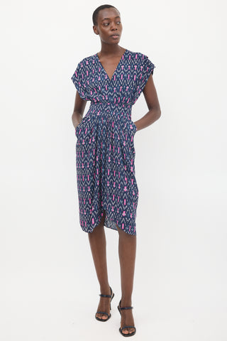 Isabel Marant Étoile Navy 
Pink Almeya Printed V-Neck Dress