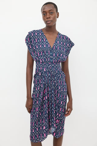 Navy 
Pink Almeya Printed V-Neck Dress