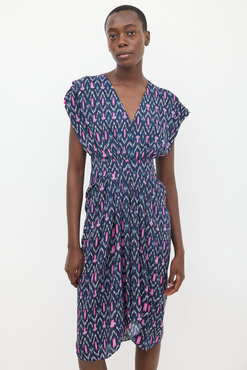 Navy 
Pink Almeya Printed V-Neck Dress