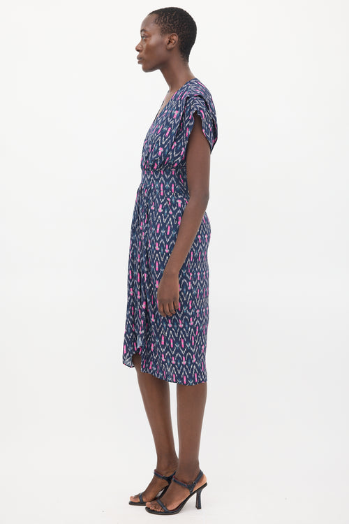 Navy 
Pink Almeya Printed V-Neck Dress