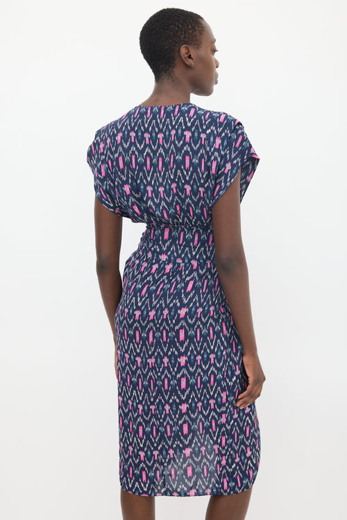 Navy 
Pink Almeya Printed V-Neck Dress