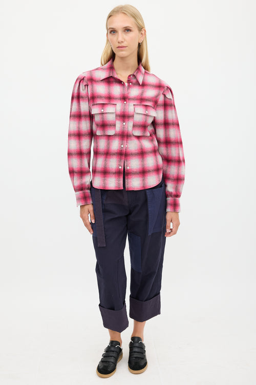 Isabel Marant Étoile Pink 
Beige Wool Plaid Shirt