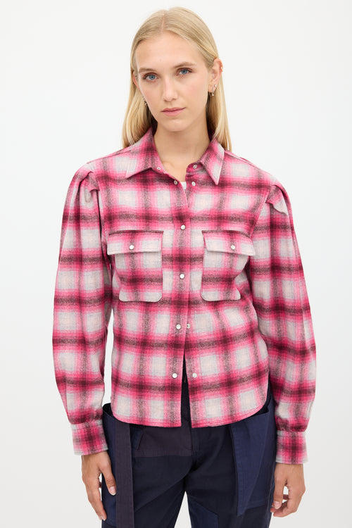 Isabel Marant Étoile Pink 
Beige Wool Plaid Shirt