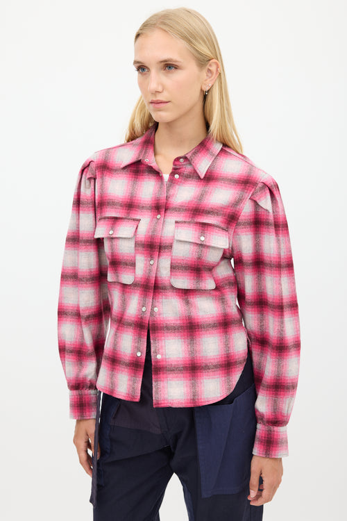 Isabel Marant Étoile Pink 
Beige Wool Plaid Shirt