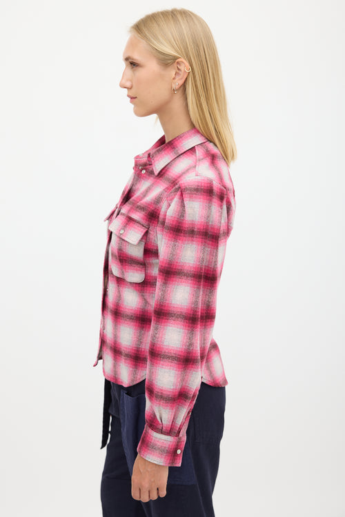 Isabel Marant Étoile Pink 
Beige Wool Plaid Shirt