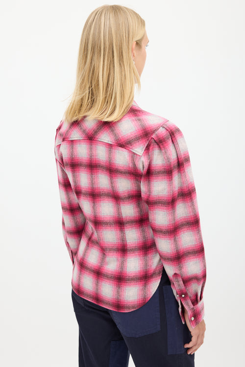 Isabel Marant Étoile Pink 
Beige Wool Plaid Shirt