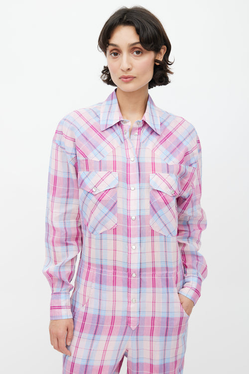 Isabel Marant Étoile Pink 
Blue Bacopa Checked Jumpsuit