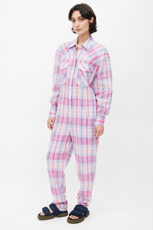 Isabel Marant Étoile Pink 
Blue Bacopa Checked Jumpsuit