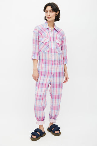 Isabel Marant Étoile Pink 
Blue Bacopa Checked Jumpsuit